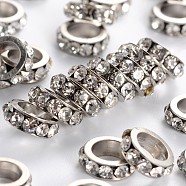 Brass Rhinestone Spacer Beads, Grade A, Platinum Metal Color, Crystal, 8x2.5mm, Hole: 5mm(RB-H253-8x2.5mm-01)
