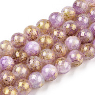 Baking Painted Crackle Glass Bead Strands, with Gold Powder, Round, Plum, 8mm, Hole: 1.2mm, about 103pcs/strand, 30.08~30.7''(76.4~78cm)(DGLA-R053-03O)