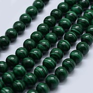Natural Malachite Beads Strands, Grade AA, Round,  4mm, Hole: 0.6mm, about 95pcs/strand, 15.5 inch(39.5cm)(G-F571-27AA2-4mm)