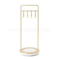 4-Hook Iron Storage Jewelry Rack, Jewelry Display Holder with Round Marble Base, for Earrings, Necklaces, Bracelets, Golden, 9x22cm(ODIS-G017-01E)