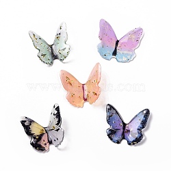 Transparent Resin Cabochons, with Gold Foil, Butterfly, Mixed Color, 37~38x38~42x3.5~4mm(RESI-L036-10B)