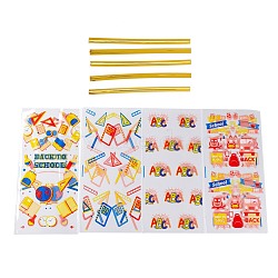 OPP Plastic Storage Bags, for Party Candy, Cookies, Gift Packaging, Rectangle, Mixed Patterns, 27x13x0.01cm, Binding Wire: 8x0.4x0.04cm, 100pc/bag(ABAG-H109-02C)