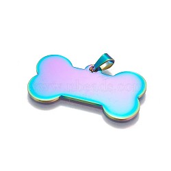 Ion Plating(IP) 304 Stainless Steel Pendants, Bone, Rainbow Color, 22x40x1mm, Hole: 3x6mm(STAS-F200-01M)