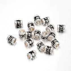 Enamel Alloy European Beads, Cadmium Free & Lead Free, Large Hole Column Beads, Silver Plated, Black, Black, 8.5x7mm, Hole: 5mm(EA8640-2S)