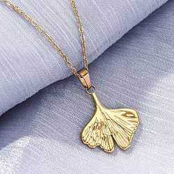 Ginkgo Leaf 304 Stainless Steel Pendant Necklaces, Ion Plating(IP), Real 18K Gold Plated, 18.03 inch(45.8cm)(NJEW-H059-21G)