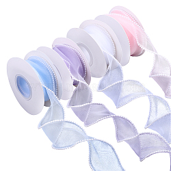 4Rolls 5 Yards ABS Pearl Edged Mesh Ribbon for Bowknot Making, Gift Wrapping, Mixed Color, 1-5/8 inch(40mm), 1roll/color(OCOR-ME0001-67)