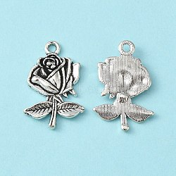 Tibetan Style Alloy Pendants, Lead Free & Cadmium Free, Rose, Antique Silver, 25.5x17.5x3mm, Hole: 1.5mm, 500pcs/1000g(TIBEP-EA155YKG-AS-LF)