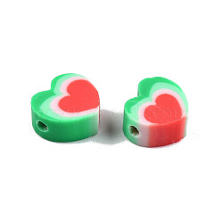 Handmade Polymer Clay Beads, Heart, Red, 9~9.5x10~11x4~5mm, Hole: 1.5~1.8mm(CLAY-N010-078B-04)