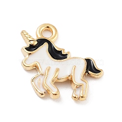 Light Gold Plated Alloy Enamel Pendants, Cadmium Free & Lead Free, Unicorn Charm, Black, 16x12x2mm, Hole: 1.6mm(ENAM-M219-08KCG-03)