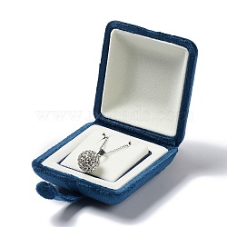 Square Velvet Necklace Boxes, Jewelry Pendant Necklace Gift Case with Iron Snap Button, Marine Blue, 7.2x7.2x3.95cm(VBOX-C001-02A)