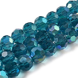 Electroplate Transparent Glass Beads Strands, Faceted, Round, Rainbow Plated, Dark Turquoise, 10mm, Hole: 1.2mm, about 65~69pcs/strand, 23.03~24.49 inch(58.5~62.2cm)(EGLA-A035-T10mm-L12)