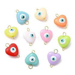 Evil Eye Resin Connector Charms, Heart Links with Brass Loops, Mixed Color, Golden, 18.5x14x8.5mm, Hole: 1.8x2mm(PALLOY-JF02126-01)