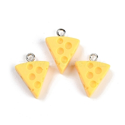 Resin Pendants, Imitation Food, with Platinum Iron Loop, Cheese, Yellow, 19.5x14.5x6mm, Hole: 2mm(RESI-I061-01A)