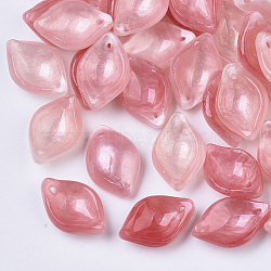 Two Tone Plastic Pendants, with Glitter Powder, Leaf, Salmon, 19x12.5x5mm, Hole: 1mm(KY-T015-20-A03)