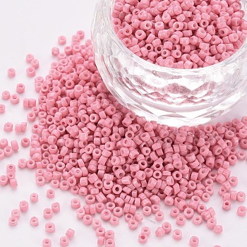 Glass Cylinder Beads, Seed Beads, Baking Paint, Round Hole, Pink, 1.5~2x1~2mm, Hole: 0.8mm, about 45000pcs/bag, about 1pound/bag