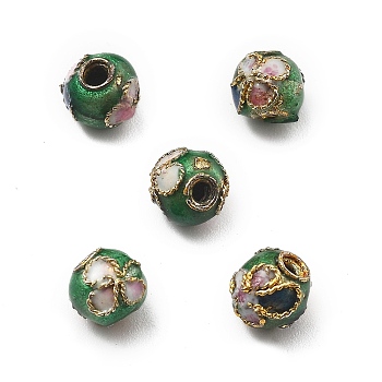 Handmade Cloisonne Beads, Round, Green, 5.5x5mm, Hole: 1mm