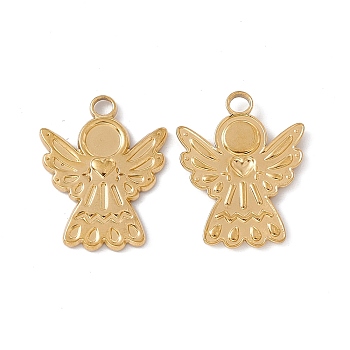 Ion Plating(IP) 304 Stainless Steel Pendants, Angel Charms, Real 18K Gold Plated, 24x19x2mm, Hole: 3mm, inner diameter: 5mm