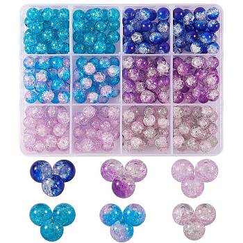 300Pcs 6 Colors Spray Painted Crackle Glass Beads, Round, Dodger Blue, 8mm, Hole: 1.3~1.6mm, 50pcs/color
