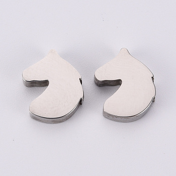 304 Stainless Steel Beads, Laser Cut, Unicorn, Stainless Steel Color, 13x10.5x3mm, Hole: 1.5mm