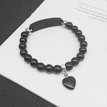 Natural Obsidian Charm Stretch Bracelets for Women Men, Heart, No Size