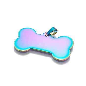 Ion Plating(IP) 304 Stainless Steel Pendants, Bone, Rainbow Color, 22x40x1mm, Hole: 3x6mm