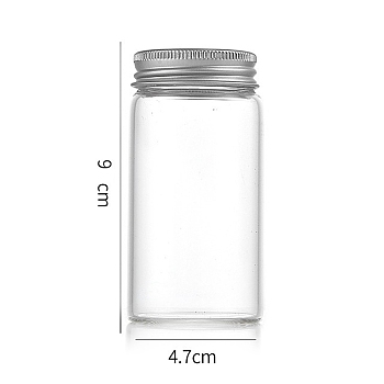 Column Glass Screw Top Bead Storage Tubes, Clear Glass Bottles with Aluminum Lips, Silver, 4.7x9cm, Capacity: 120ml(4.06fl. oz)