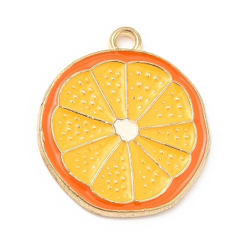 Alloy Enamel Pendants, Light Gold, Orange Slices Charm, Orange, 22.5x20x1mm, Hole: 2mm