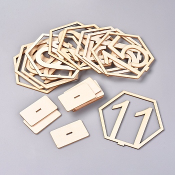 Wood Table Numbers Cards, for Wedding, Restaurant, Birthday Party Decorations, Hexagon with Number 11~20, Blanched Almond, 33x109x100mm