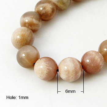 Natural Sunstone Beads Strands, Round, Sandy Brown, 6mm, Hole: 1mm, about 32pcs/strand, 7.8 inch