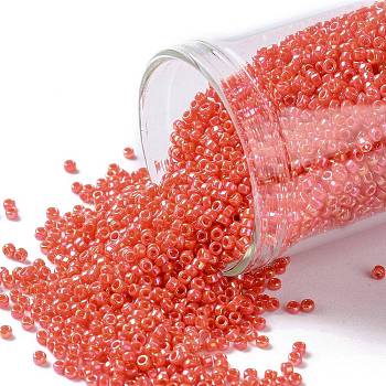 TOHO Round Seed Beads, Japanese Seed Beads, (410) Opaque AB Pumpkin, 15/0, 1.5mm, Hole: 0.7mm, about 3000pcs/10g