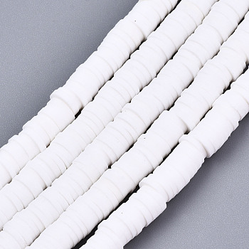 Handmade Polymer Clay Beads Strands, for DIY Jewelry Crafts Supplies, Heishi Beads, Disc/Flat Round, White, 6x0.5~1mm, Hole: 1.8mm, about 290~320pcs/strand, 15.75 inch~16.14 inch(40~41cm)