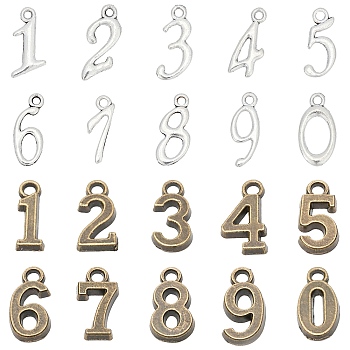 SUNNYCLUE Tibetan Style Alloy Pendant Sets, Including Number 0~9, Mixed Color, 17.5~20x6~17.5x1mm, Hole: 1.5mm, 200pcs/box