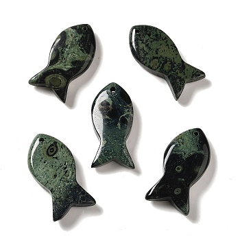 Natural Kambaba Jasper Pendants, Fish Charms, 39x20x7~7.5mm, Hole: 2.3mm