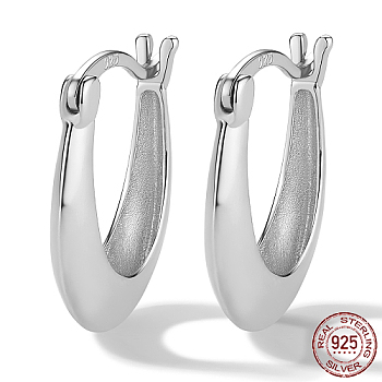 Rhodium Plated 925 Sterling Silver Hoop Earrings, Oval, Platinum, 18x15mm