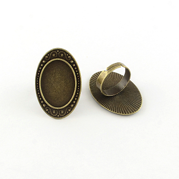 Adjustable Alloy Oval Pad Ring Settings, with Iron Ring Shanks, Lead Free, Antique Bronze, Tray: 18x25mm, 18mm