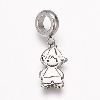 304 Stainless Steel European Dangle Charms, Large Hole Pendants, Boy, Antique Silver, 26mm, Hole: 5mm, Pendant: 16x9x2mm