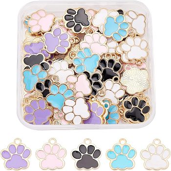 80Pcs 5 Colors Alloy Enamel Pendants, Cadmium Free & Lead Free, Dog Paw Prints, Mixed Color, 17.5x16x1.5mm, Hole: 2mm, 16pcs/color