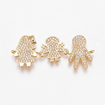 Brass Micro Pave Cubic Zirconia Links, Family, Clear, Golden, 16x38x2mm, Hole: 1mm