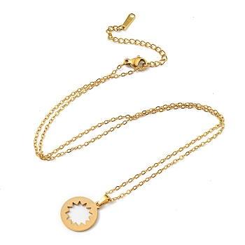 201 Stainless Steel Hollow Sun Pendant Necklace with Cable Chains, Golden, 17.52 inch(44.5cm)