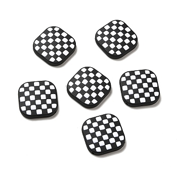 Opaque Acrylic Beads, with Enamel, Rhombus with Tartan Pattern, Black, 24.5x25x5mm, Hole: 1.6mm