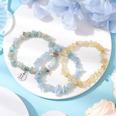 3Pcs 3 Styles Natural Citrine & Flower Amazonite & Aquamarine Aventurine Chips Stretch Bracelets Sets(BJEW-JB11076-05)-2