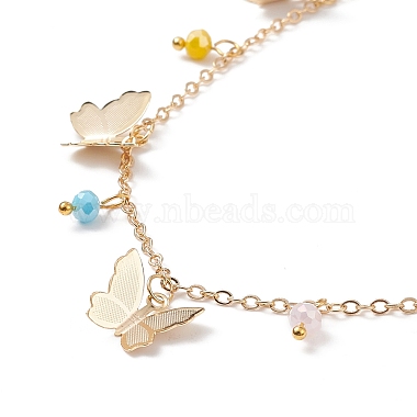 Brass Butterfly & Glass Beaded Charms Necklace with 304 Stainless Steel Chains for Women(NJEW-TA00042)-4