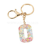 Number 0 Transparent Resin Keychains, with Alloy Lobster Claw Clasps and Split Key Rings, Golden, 110x30mm(KEYC-TADJ0001-10J)