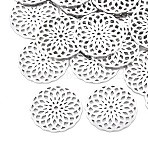 Tarnish Resistant 201 Stainless Steel Filigree Joiners Links, Laser Cut Links, Flat Round, Stainless Steel Color, 20x1mm(X-STAS-T044-18P)
