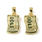 Brass Pendants, with Enamel, Dollar Charms, Long-Lasting Plated, Real 18K Gold Plated, 19x10.5x2.5mm, Hole: 4x2mm(KK-A290-08G)
