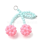 Plastic Beaded Big Pendants, Cherry Charms, with Platinum Alloy Ring, Pink, 55x35x15mm, Hole: 5mm(PL-CBAF21A-01)