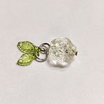 Glass Pendant, with Iron & 304 Stainless Steel Findings, Flower with Leaf Charms, Floral White, 22mm(PALLOY-TAC0075-01)