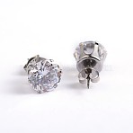 Flat Round 304 Stainless Steel Cubic Zirconia Stud Earrings, Clear, 7mm, Pin: 0.9mm(EJEW-H306-38-7mm-A)