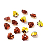 Electroplate Glass Charms, AB Color Plated, Faceted Heart, Dark Red, 10x10x5~5.5mm, Hole: 1~1.2mm(GGLA-Z002-02C)