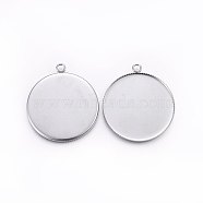 304 Stainless Steel Pendant Cabochon Settings, Milled Edge Bezel Cups, Flat Round, Stainless Steel Color, Tray: 35mm, 41x36x2mm, Hole: 3mm(STAS-I095-27P)